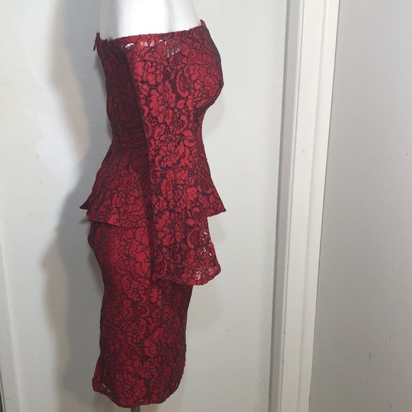WhimsiGoth Red Black Tipped lace Peplum Cocktail Sexy Dress Sz 0 - Picture 9 of 14